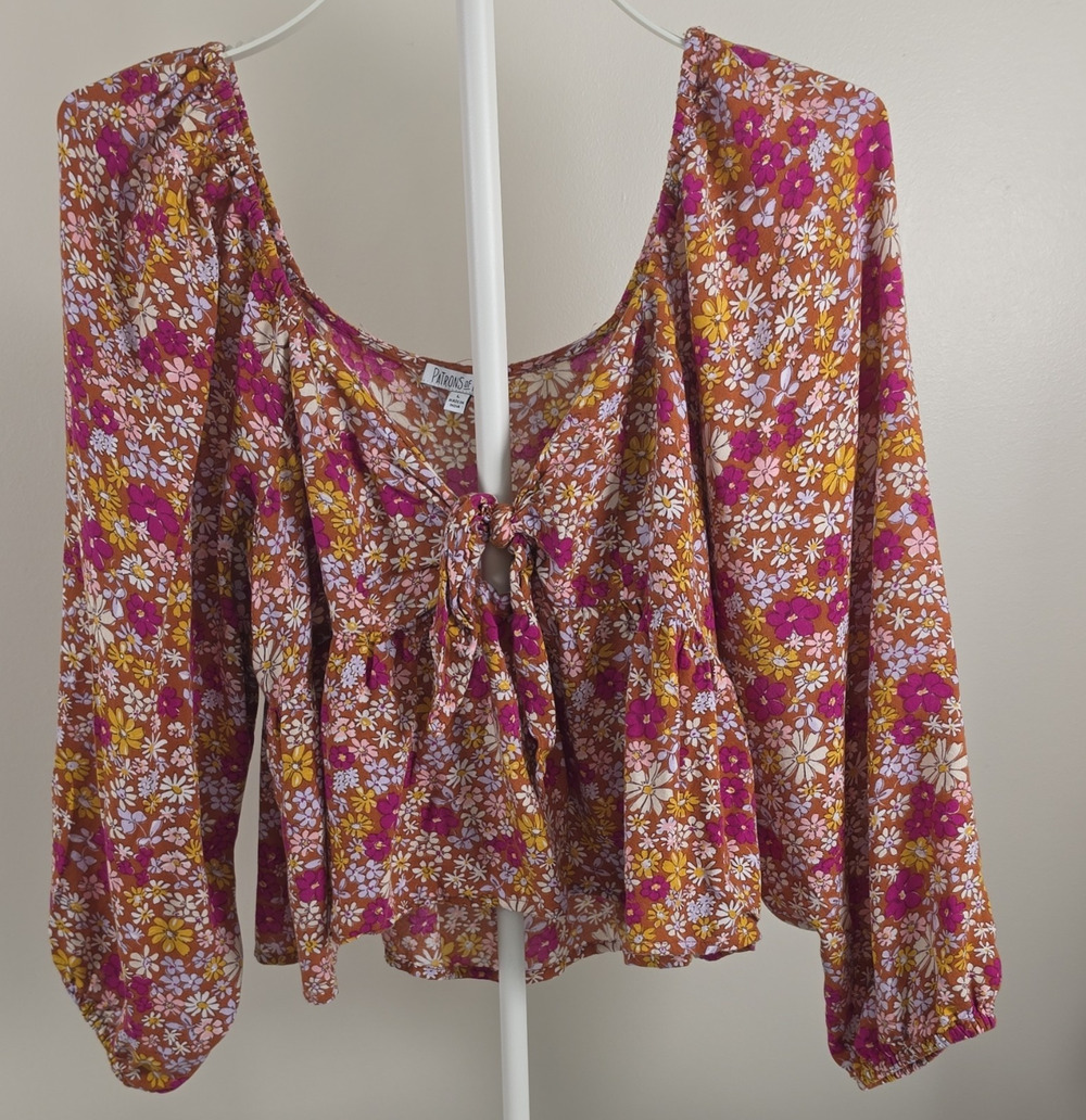 Patrons of Peace Floral Peasant Blouse in Mustard, Magenta & White